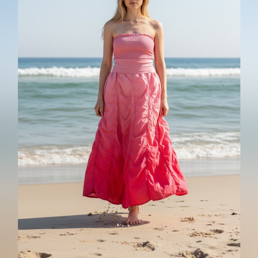 Maxi Skirt Smocked Bodice Ombre Flowing Beachy
